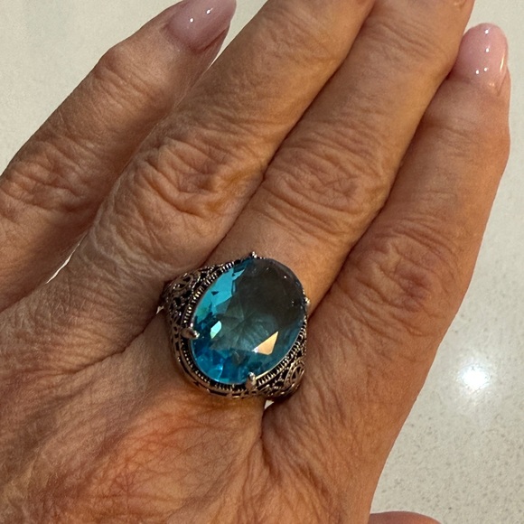 Synthetic Blue Stone Cocktail Ring - Picture 7 of 8